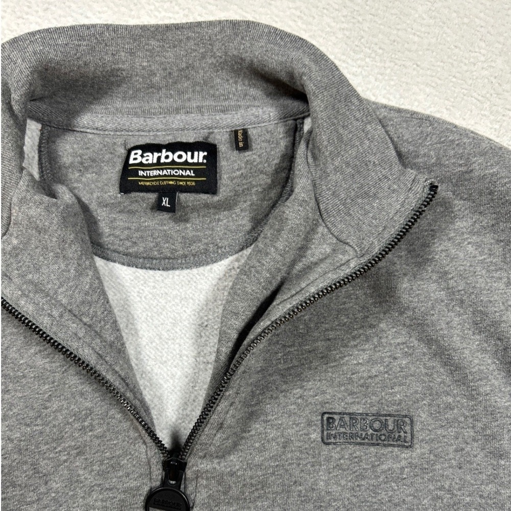 Barbour International Quarter Zip Sweatshirt Women XL Grey Logo Pullover MQL0255
